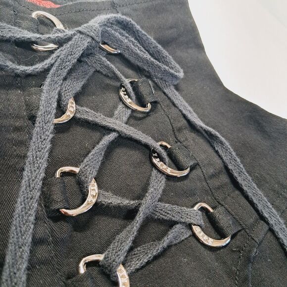 Tripp Black Double Corset Front Garter Guns Mini Skirt Rare Y2k M L Vtg Goth - Picture 5 of 16